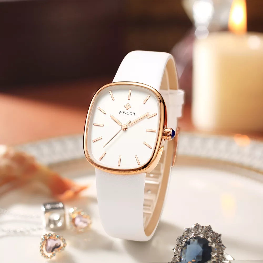 WWOOR 2024 Women Watch Fashion Leather Quartz Bracelet Watch Top Brand Luxury Waterproof Ladies Wristwatch Montre Femme Feminino