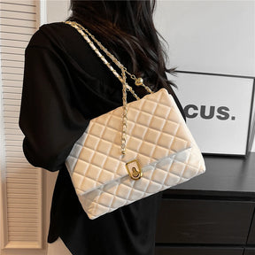 Burminsa Quilted Large Chain Shoulder Bags For Women 2024 Trend Designer Crossbody Bags PU Leather Ladies Handbags Black White