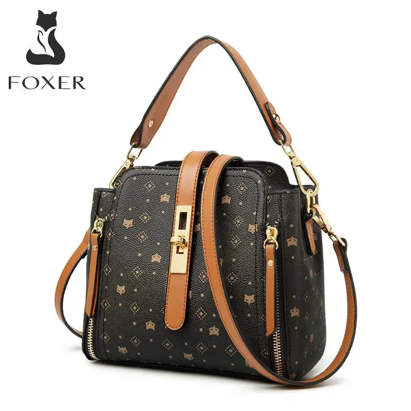 FOXER Brand Signature Crossbody Shoulder Bag Lady Monogram Retro Handbag Fashion Women Vintage Female PVC Leather Messenger Bags